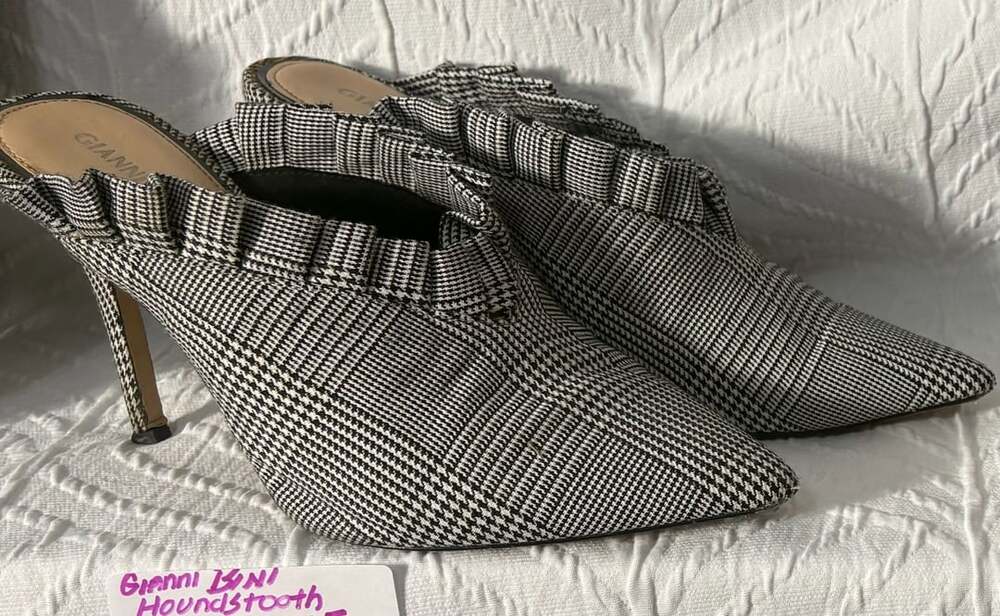 Gianni Bini Houndstooth Check Ruffle Heels